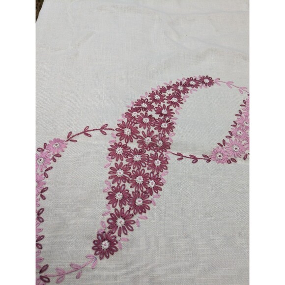 Vintage EMBROIDERED Rectangular Tablecloth Beige With Pink Floral + 6 Napkins - Picture 2 of 10